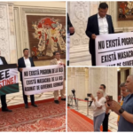 Scandal în Parlament înaintea discursului lui Isaac Herzog. Parlamentari SOS au protestat cu bannere, iar un senator a negat Pogromul de la Iași