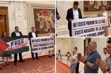 Scandal în Parlament înaintea discursului lui Isaac Herzog. Parlamentari SOS au protestat cu bannere, iar un senator a negat Pogromul de la Iași